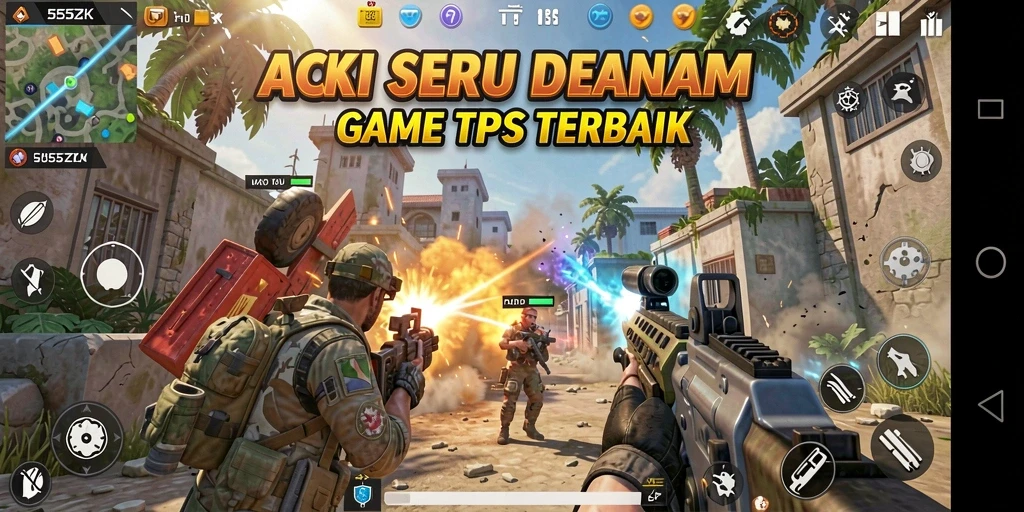 Screenshot gameplay 555ZK menampilkan aksi tembak-menembak yang mendebarkan.