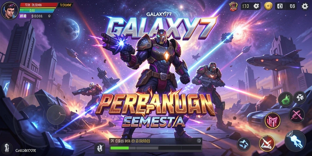 Screenshot gameplay dari GALAXY77 yang menampilkan aksi seru di arena.