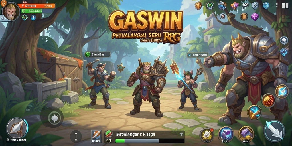 Screenshot GASWIN menampilkan aksi pertarungan epik dan eksplorasi dunia RPG.