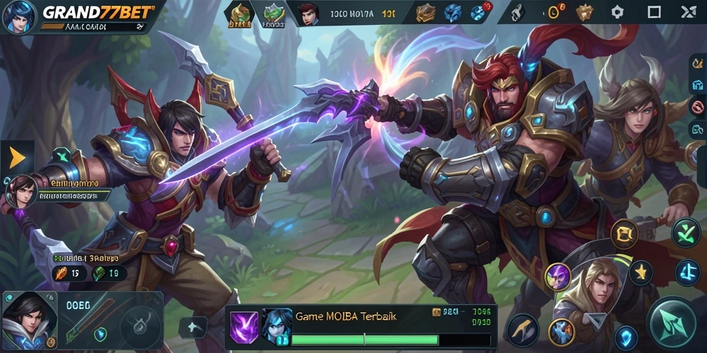 Tampilan seru gameplay <strong>GRAND77BET</strong> dalam pertarungan MOBA.