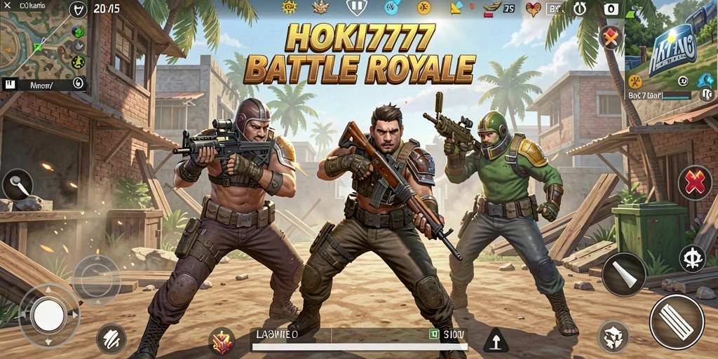 Tampilan gameplay intens dari HOKI777 dalam pertempuran Battle Royale.