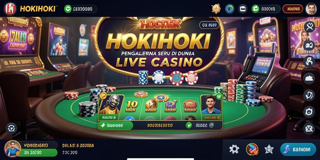 Screenshot HOKIHOKI menampilkan dealer profesional dan pemain interaktif dalam permainan Live Casino.