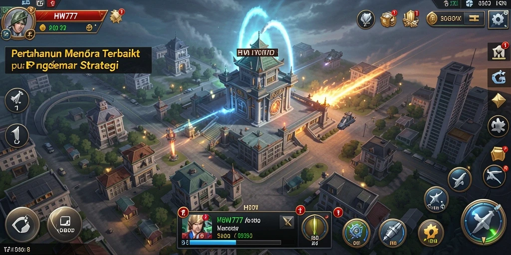 Tampilan seru dari gameplay HW777 yang penuh strategi Tower Defense.