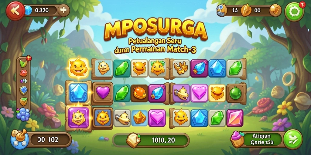 Tampilan gameplay seru di MPOSURGA dengan kombinasi permata yang menantang.