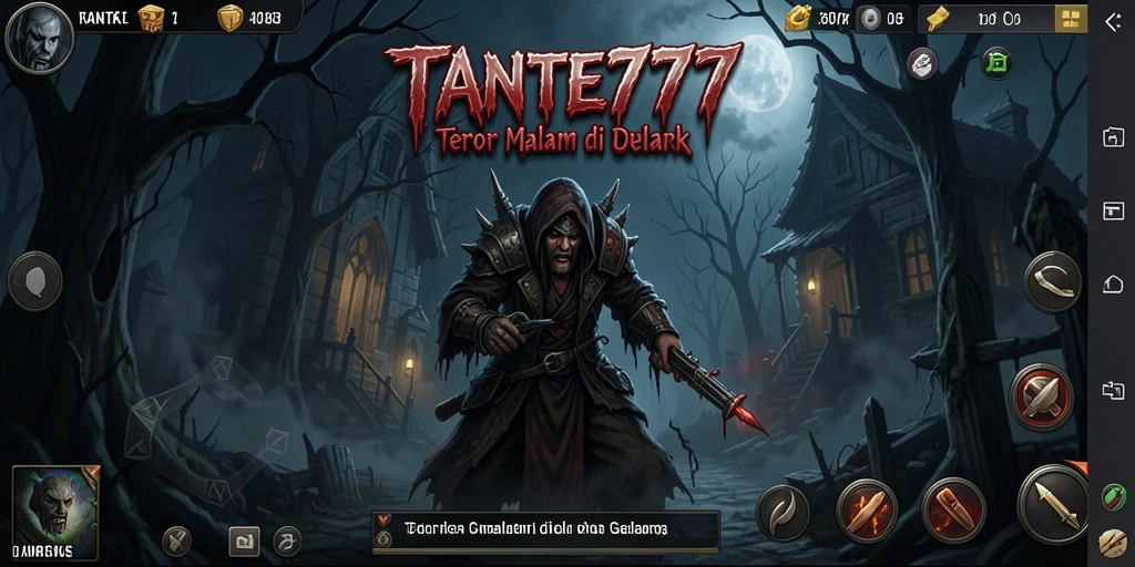 Screenshot utama TANTE777 menampilkan gameplay menegangkan dengan suasana horror.