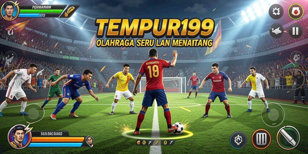 Tampilan gameplay seru dalam TEMPUR99 dengan berbagai karakter olahraga.