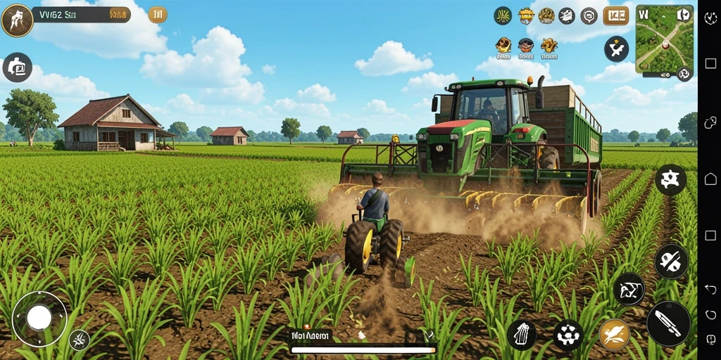Tampilan gameplay VV62 yang menarik dengan aktivitas pertanian.